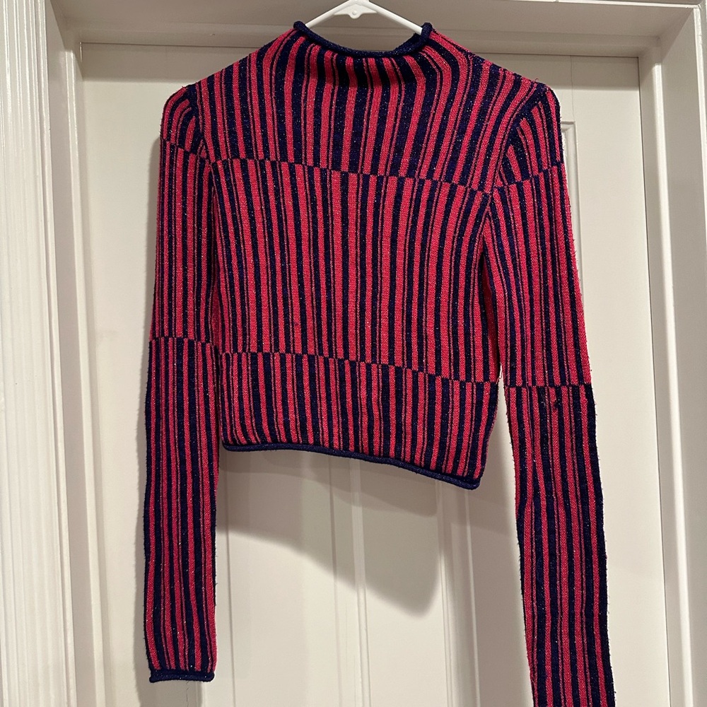 Sparkly blue/pink stripe mock neck top from UO